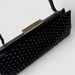 Zoe Adams Black Satin Studded Evening Bag Clutch Shoulder Purse